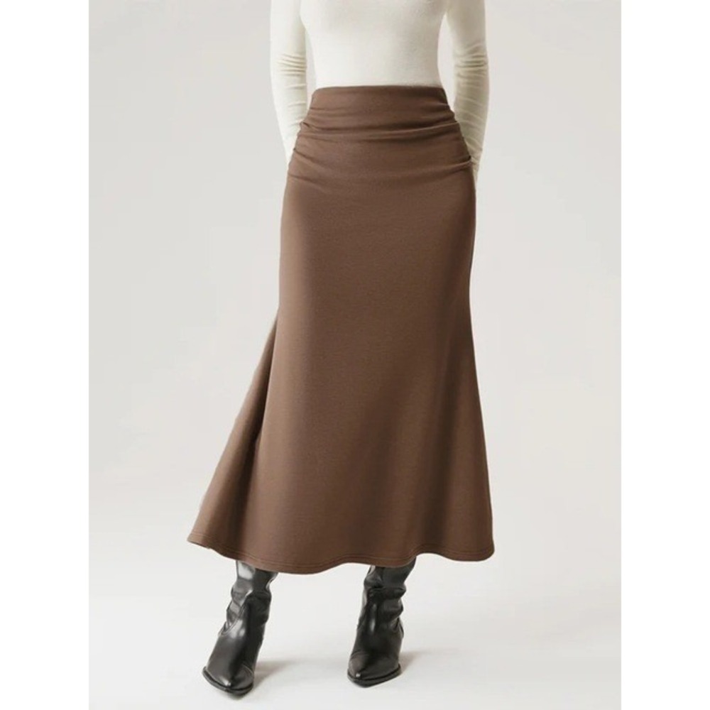 OGL Women's MaxWarm Thermal Mermaid Maxi Skirt Ruched Waist Brown M Medium New